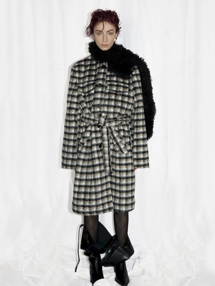 Wool Scarf Plaid Coat【s0000010945】