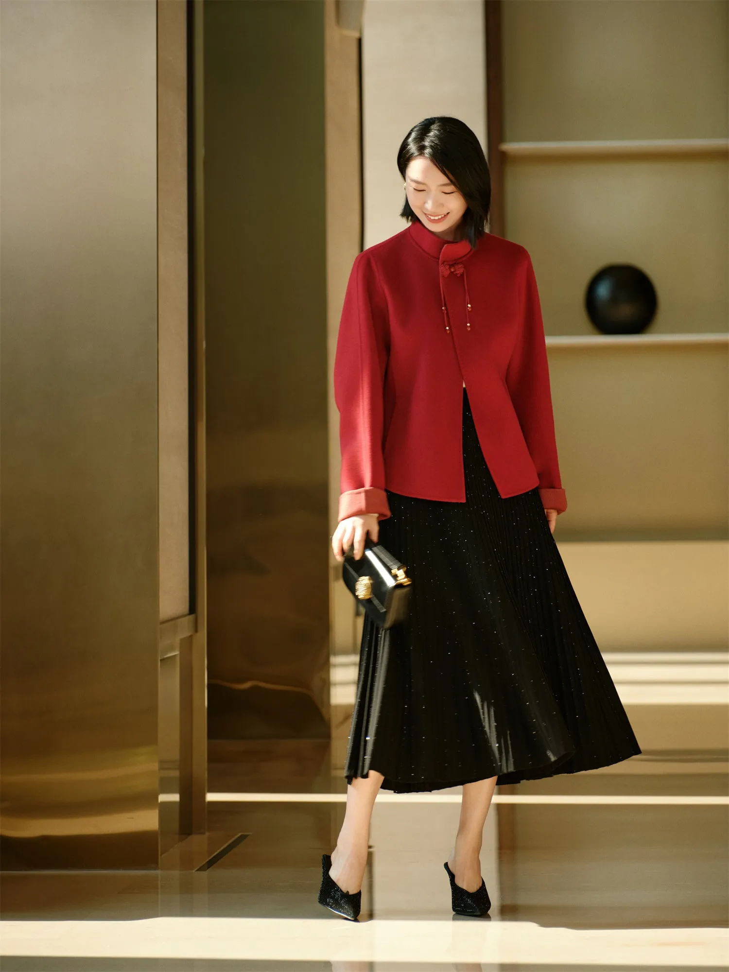 YAYING Stand Collar Frog Button Short Coat