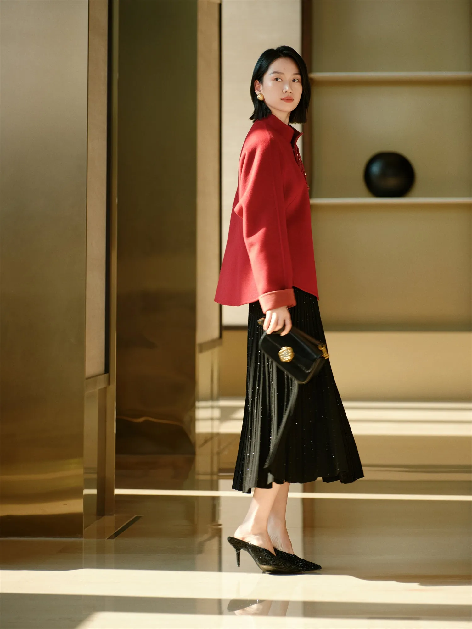 YAYING Stand Collar Frog Button Short Coat