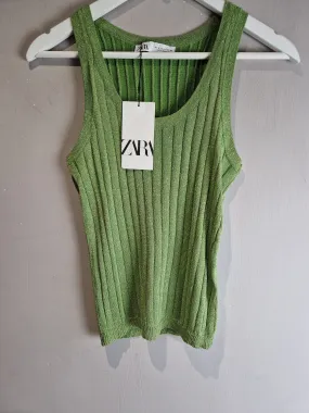 Zara green gold fleck knitted vest top, new with tags  - small