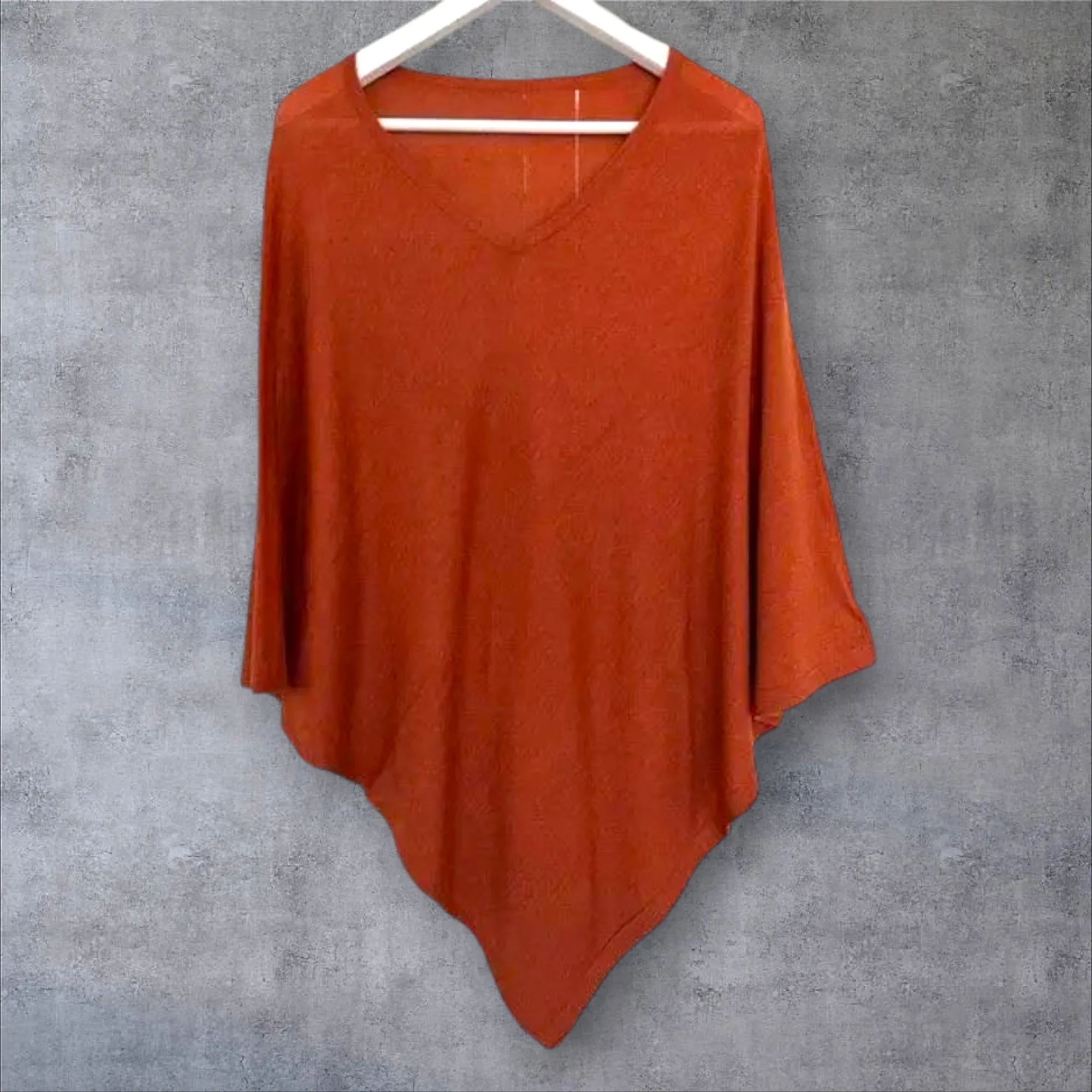 Zura - Merino Wool/Silk/Cotton Poncho - Rust