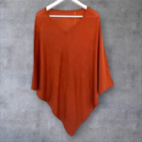 Zura - Merino Wool/Silk/Cotton Poncho - Rust